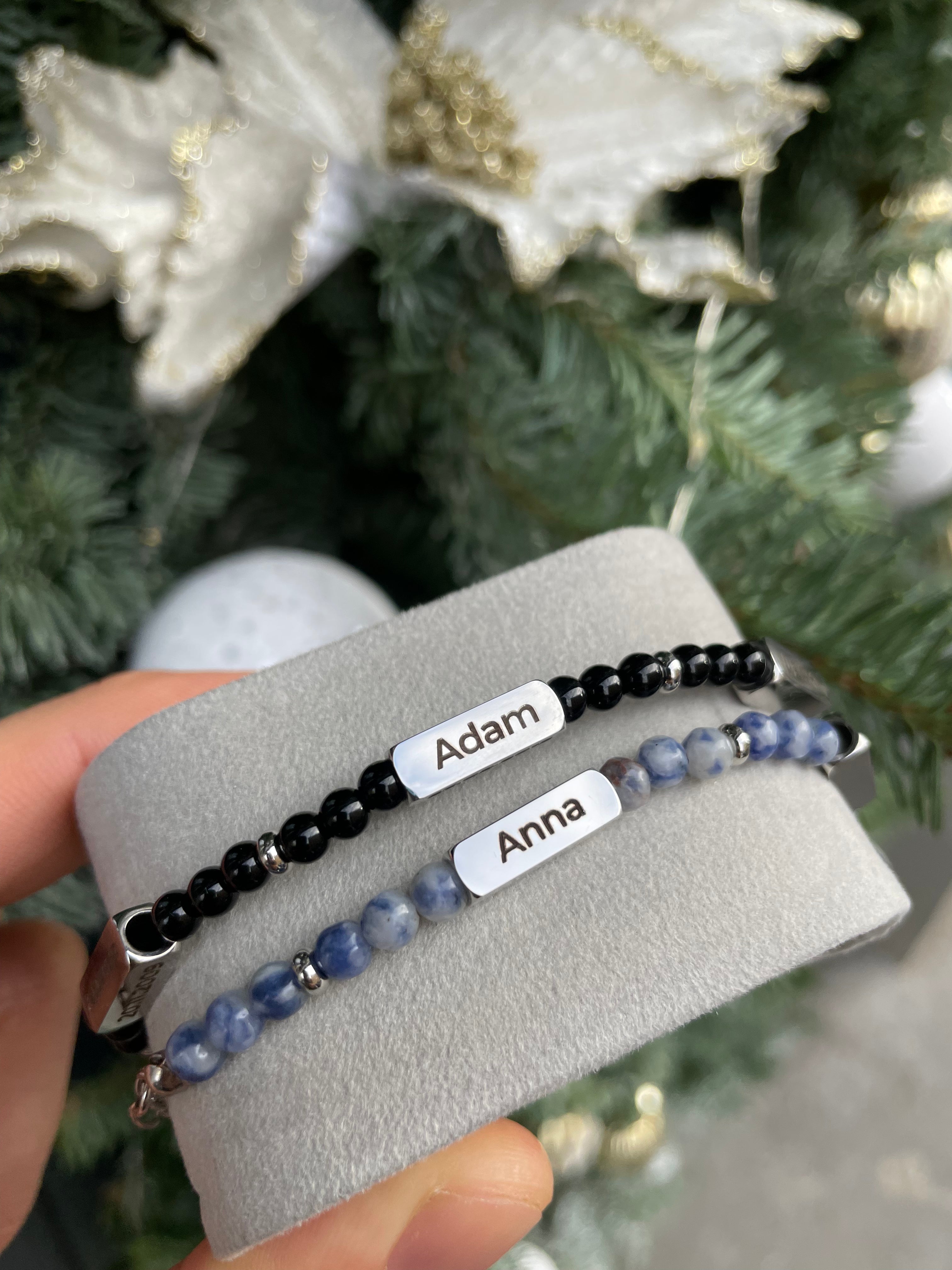 Браслет "Нескінченність" з намистинами (Онікс / Содаліт)